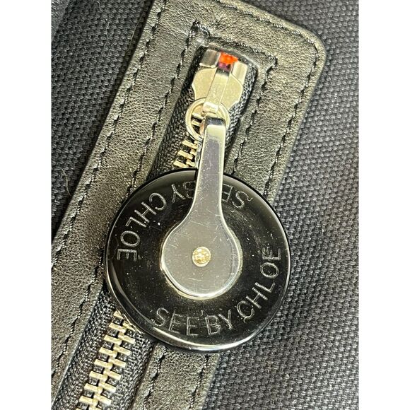 See by Chloe Black Purple Floral Mod Tote Cotton Canvas Carryall EUC - Picture 6 of 12